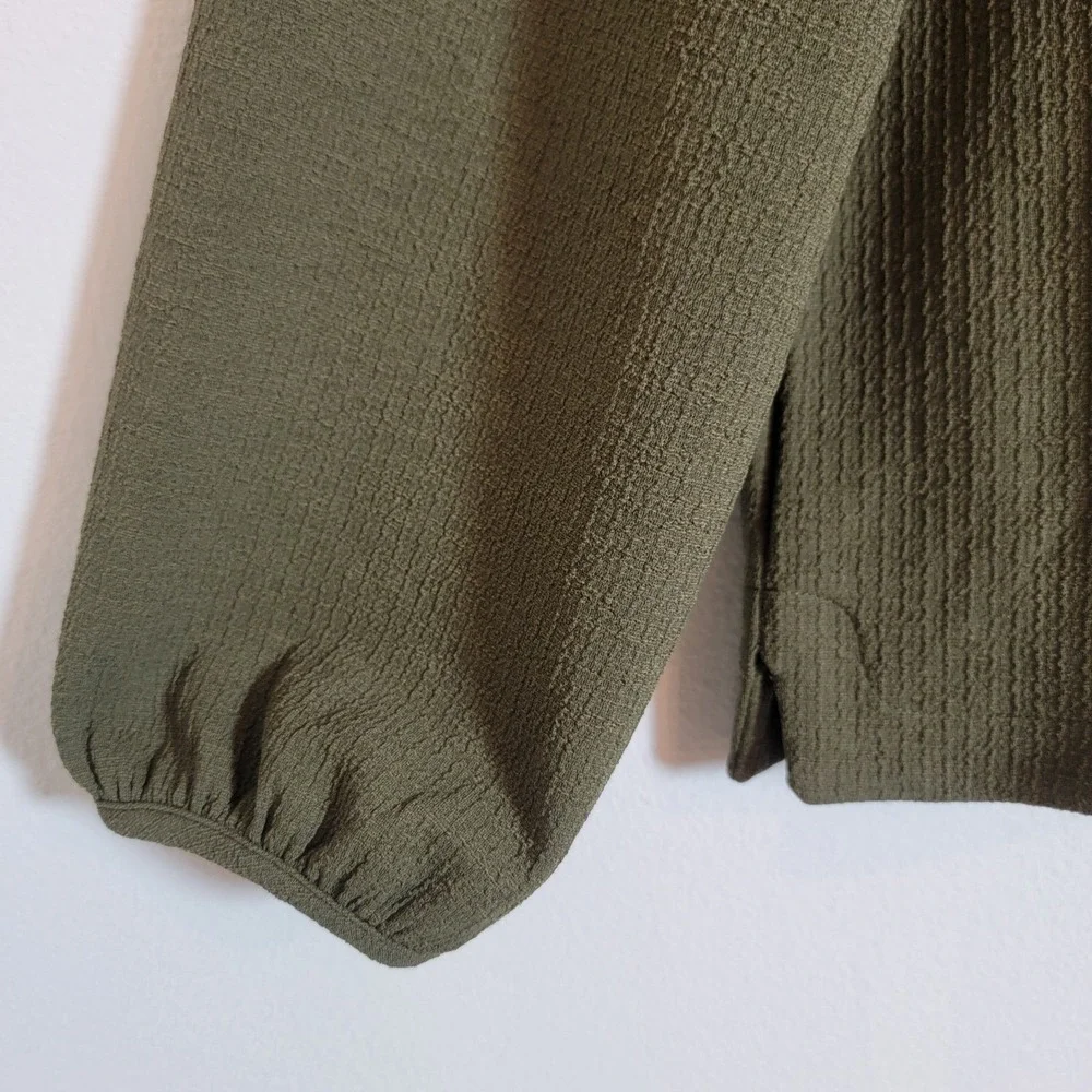 Madewell Crepe Square Neck Puff Balloon Sleeve Olive Green Top Small Romantic